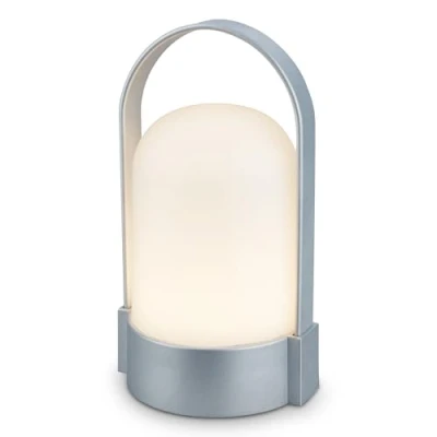 Afbeelding van BRILONER Asa Oplaadbare Tafellamp snoerloze lamp dimbaar kampeerlamp tentlamp 50 Lm voor binnen en buiten 9 x 8 15,5 cm mat chroom