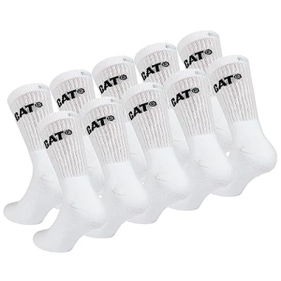 Afbeelding van Caterpillar Performance Socks 10 paar herensokken, binnenzool en voethals van spons, versterkte teen hiel, katoen, Wit.