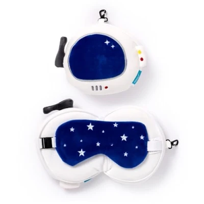 Afbeelding van Relaxeazzz Ruimtevaart knuffel/reiskussen/slaapmasker 2 in 1 set voor kinderen vliegtuig of auto