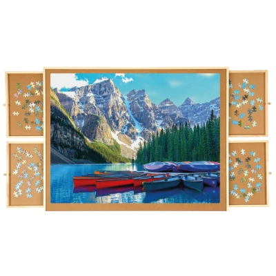 Afbeelding van Diydash Puzzelbord met Opbergsysteem 4 lades 1000 stukjes Houten Puzzeltafel Puzzelplank Puzzelmap Portapuzzle Puzzelplaat Incl. Bescherm cover Puzzel mat Koffer Sorteerbakjes