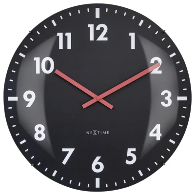Afbeelding van Wandklok Nextime dia 50cm bolvormig glas zwart kunststof Duomo