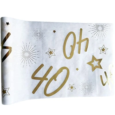 Afbeelding van Tralala Fêtes© Tafelloper voor 40e verjaardag lint het middenstuk goud niet geweven chique decoratie wit en glanzende rol 31,5 x 500 cm (40 jaar)