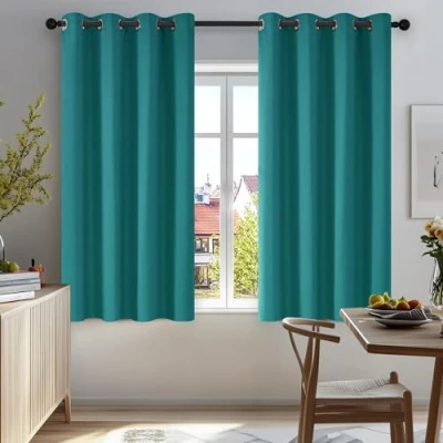 Afbeelding van Deconovo, thermisch geïsoleerde verduisteringsgordijnen, modern design met oogjes, gordijnen voor woon en slaapkamer, 117 x 138 cm (breedte hoogte), turquoise, 2 stuks