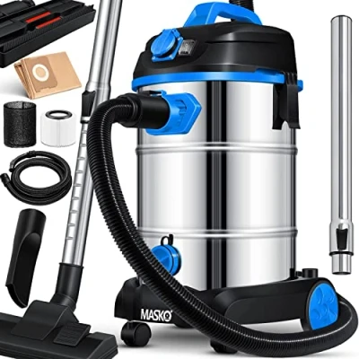 Afbeelding van Masko® industriële stofzuiger blauw, 1800 W ✓ met stekker blaasfunctie multifunctionele stofzuiger, droogzuigen en natte afzuiging of zonder zak waterstofzuiger