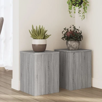 Afbeelding van Plantenstandaards 2 st 25x25x35 cm bewerkt hout grijs sonoma