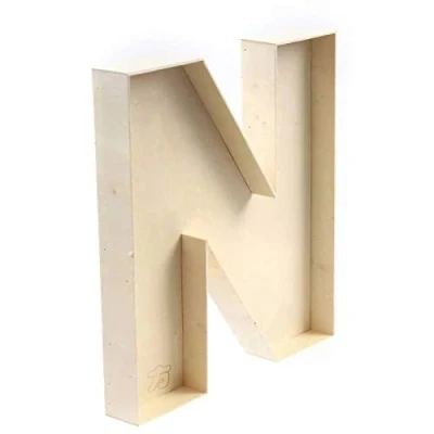 Afbeelding van letter N van onbehandeld hout om te vullen, handgemaakte in brievenbus A Z