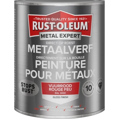 Afbeelding van Rust oleum metal expert metaalverf direct op roest hoogglans 750 ml, vuurrood ral 3000