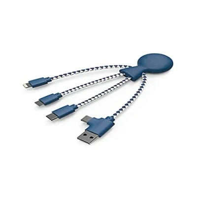 Afbeelding van Xoopar Mr Bio 4 in 1 multi USB kabel octopusvorm universele oplader van gerecycled kunststof aansluiting, C, Lightning, micro voor smartphone blauw