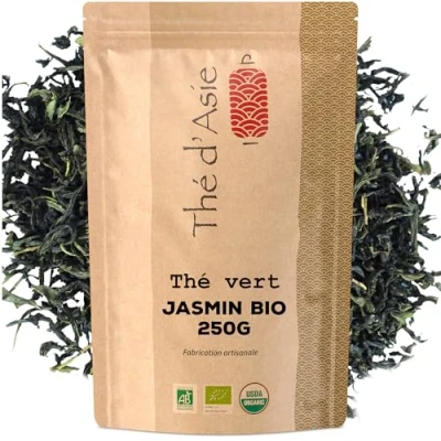 Image de Khla Thé au jasmin bio 250 g vert en vrac Fleuri et aromatique Riche antioxydants Sommeil, digestion De Chine Tisane infusion Froid ou chaud