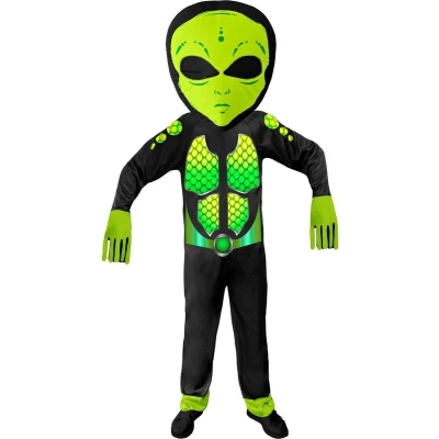Afbeelding van Widmann Alien Kostuum Gifgroen Science Fiction Ruimtemonster Kind Groen, Zwart Maat 128 Carnavalskleding Verkleedkleding
