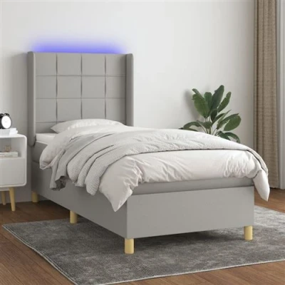 Afbeelding van vidaXL Boxspring met matras en LED stof lichtgrijs 90x190 cm