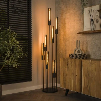 Afbeelding van Hoyz Collection Vloerlamp 7L Getrapt Tube Artic Zwart