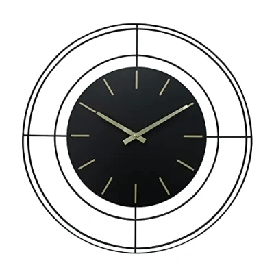 Afbeelding van Rebecca Mobili Grote wandklok, decoratief, rond, metaal, zwart, geel, moderne stijl, interieurdecoratie, diameter 50 cm x diepte 4,5 art. RE6784