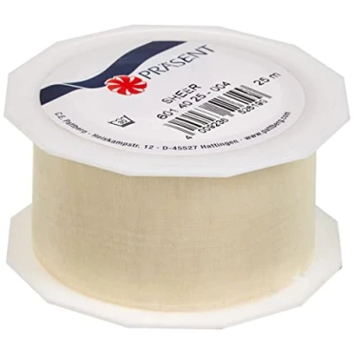 Afbeelding van C.E. Pattberg SHEER crèmekleurig lint van organza, glinsterend en zijdeachtig, rol 25 m, breedte 40 mm, decoratieve knutselaccessoires, decoratielint voor geschenken feesttafel