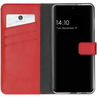 Afbeelding van Selencia Hoesje Geschikt voor Samsung Galaxy A32 (4G) Met Pasjeshouder Echt Lederen Bookcase Rood