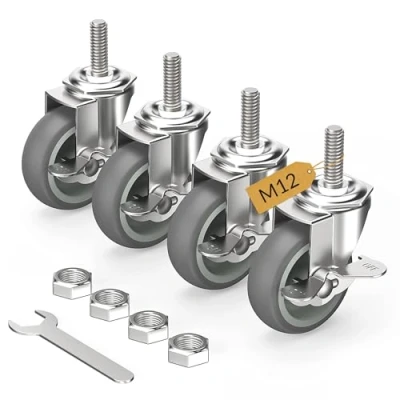 Afbeelding van HOLKIE Set van 4 zwenkwielen met rem 75 mm M12 x 1,75 30 (schachtdiameter 12 mm, schachtlengte mm) Robuuste vergrendelbare Grijs