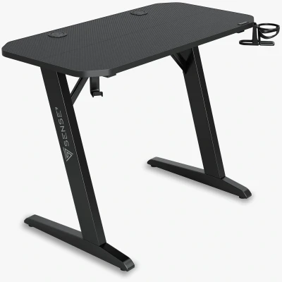Afbeelding van SENSE7 Nomad Basic Computerbureau Gamingbureau Zwarte Stabiele bouw Groot tafelblad 100 x 50 cm Bekerhouder Hoofdtelefoonhouder Kabel organiser