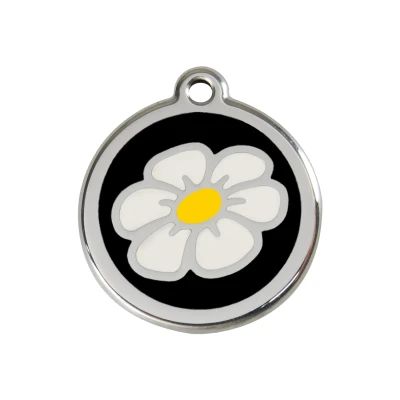 Afbeelding van Daisy Flower Black roestvrijstalen hondenpenning medium/gemiddeld dia. 3 cm RedDingo