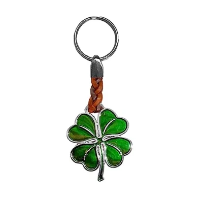Afbeelding van ClaroSchmuck Sleutelhanger van metaal, dikte 2 mm, koord kunstleer, totale lengte: ca. 9 11 cm, klaverbladgroen, één maat, klaverblad groen