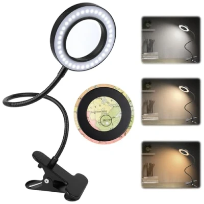 Afbeelding van MXTIMWAN 5 stuks vergrootglas met licht, 3 modi en 10 intensiteitsniveaus, klemlamp voor kantoor, thuis, lezen, reizen, slaapkamer, kantoor