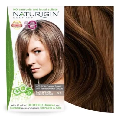 Afbeelding van NATURIGIN Natural Permanent Home Hair Dye Ammonia free Dark Golden Copper Blonde 6.0 Volume discount: 13.99 eur per box if you buy 4