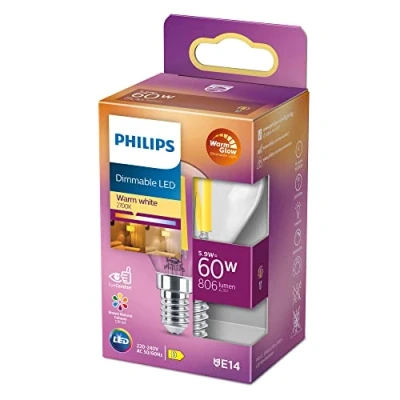 Afbeelding van Philips LED Kogellamp Transparant 60 W E14 Dimbaar warmwit licht