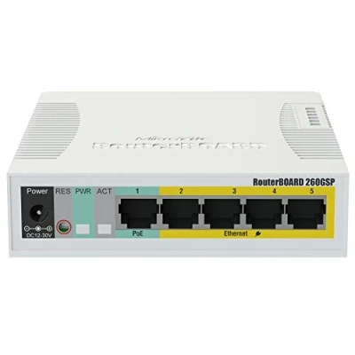 Afbeelding van Mikrotik RB260GSP beheerde Gigabit Ethernet (10/100/1000) verbinding, ondersteunt stroom via deze poort (PoE) witte netwerkschakelaar netwerkschakelaars (beheerde netwerkswitch,