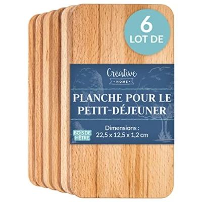 Afbeelding van Creative Home 6 x Houten Snijplank Geolied 22,5x12,5x1,2 cm Natuurlijk Beukenhout Omkeerbaar Ideaal voor Elk Huis en Keuken