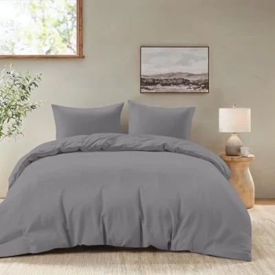 Afbeelding van Dreamzie Dekbedovertrek 200x200 cm met 2 Kussenslopen 80x80 Antraciet Beddenset voor volwassenen in 100% Microvezel Gecertificeerd Chemicaliënvrij (Oeko TEX)