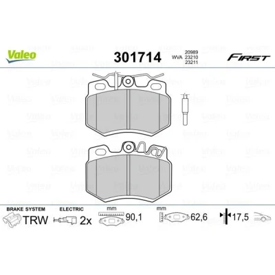 Afbeelding van VALEO 301714 Remblokkenset FIRST Vooras Incl. slijtage waarschuwingscontact Zonder anti kreukplaat CITROËN: C15 Van, AX, Visa Hatchback