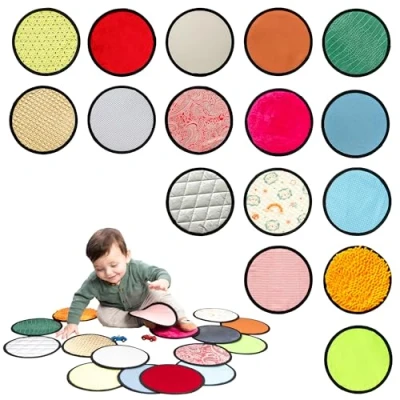 Afbeelding van sensorische babymatten, set van 16 tegels, babymat, sensorisch wandpaneel, multisensorische verkenning, meerdere texturen en kleuren, tactiel spel