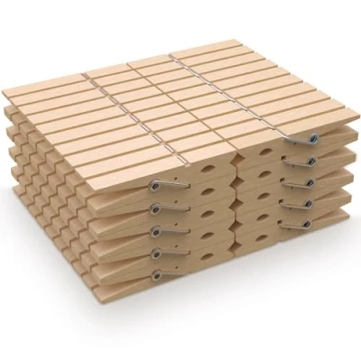 Image de PORTENTUM Pinces à linge en bois, lot de 100, naturel, parfaites pour séchoir et usage domestique, résistantes l&#039;extérieur, longue durée vie, écologiques durables, dimensions 7,5 x 1,0