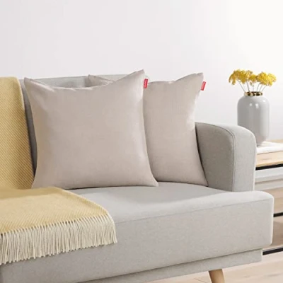 Afbeelding van Blumtal Chenille Kussenslopen Set van 2 Zacht en met Blinde Rits Kussenhoes 45 x 45, Taupe