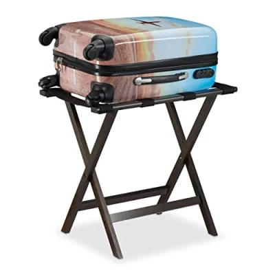 Afbeelding van Relaxdays Bamboe Opvouwbare Bagagedrager, Bagagerek: Koffers &amp; Reistassen, 53,5 x 58 36,5 cm, Donkerbruin