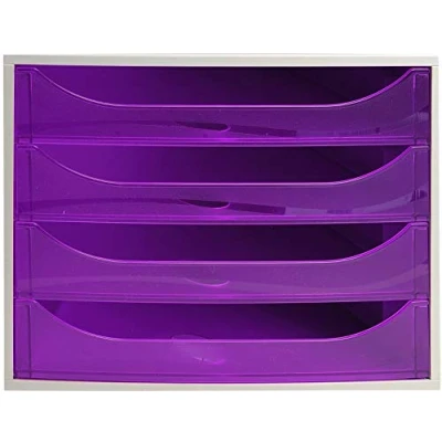 Afbeelding van Exacompta Ref 228619D EcoBox ladeset 248 x 284 234 mm in grootte, 4 laden, geschikt voor A4+ documenten, stapelbaar, veiligheidsstopfunctie paars