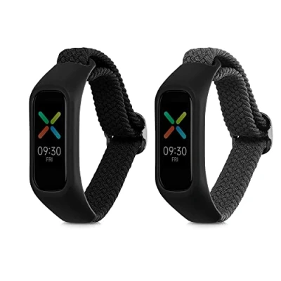 Afbeelding van kwmobile Horlogebandjes geschikt voor Oppo Band Sport 2 x Nylon Smartwatch bandje in zwart / grijs.
