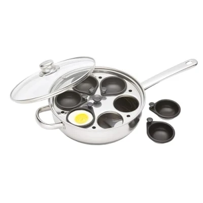 Afbeelding van KitchenCraft 6 Ei Pocheerpan in Cadeauverpakking Antiaanbaklaag en Veilig voor Inductie Roestvrij Staal 26 cm