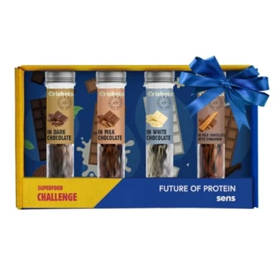 Afbeelding van Sens Gegrilde grills, eetbare insecten, insecten om te eten, chocolade omhulde insectenproeverij, Party Challenge Snack