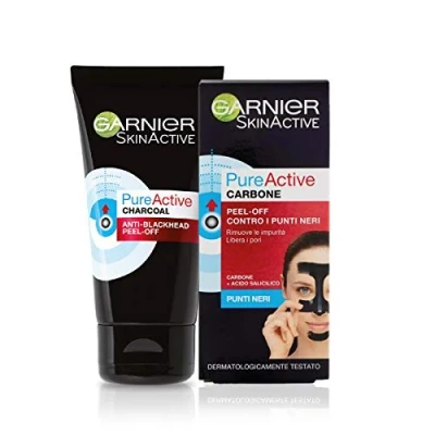 Afbeelding van Garnier Peel Off Pure Active Charcoal Mask, reinigingsgel verrijkt met houtskool en salicidezuur, voor T zone, anti puistjes mee eters, 50 ml