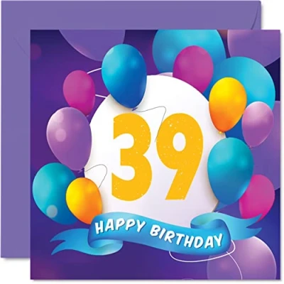 Afbeelding van Stuff4 Verjaardagskaart 39 jaar voor mannen en vrouwen Ballonfeest Verjaardagskaarten mannen, vrouwen, broer, zus, mama, papa, tante, oom, beste vriend, neef, 145 mm x