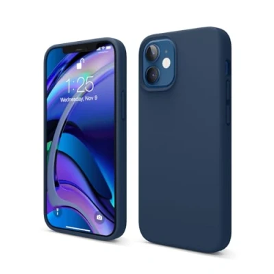 Afbeelding van elago Liquid Silicone Case Compatibel met iPhone 12 Mini Hoesje (5,4&quot;) Vloeibaar Siliconen Beschermhoes, Complete Bescherming: 3 laags Schokbestendig (Donkerblauw)
