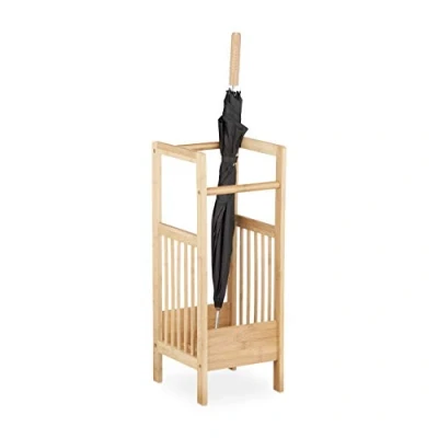 Afbeelding van Relaxdays paraplubak bamboe houten parapluhouder paraplustandaard vierkant hoog