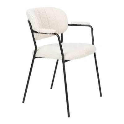 Afbeelding van Feliz Lifestyle Jolien Eetkamerstoelen armleuning Zwart/Bouclé Set van 2