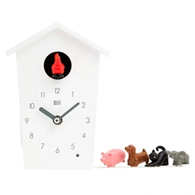 Afbeelding van KOOKOO Animal House mini, kleine koekoeksklok wit met dierengeluiden