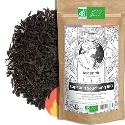 Afbeelding van Ascenbio ✿ Zwarte thee Lapsang Souchong Premium Bio Shaowu 180 g los Bereid en verpakt in Frankrijk Biologisch afbreekbare verpakking