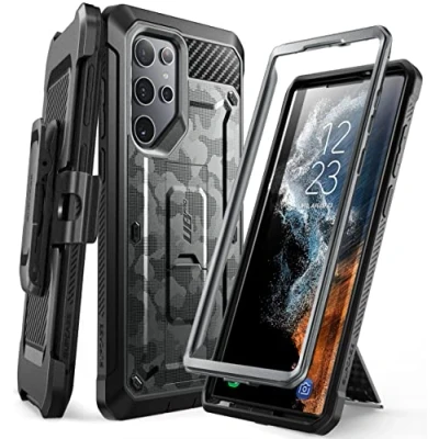 Afbeelding van SUPCASE Outdoor hoes voor Samsung Galaxy S22 Ultra (6,8 inch) 5G mobiele telefoon bumper case rugged beschermhoes cover [Unicorn Beetle Pro] zonder displaybescherming met riemclip en standaard 2022 uitgave (camogrijs)