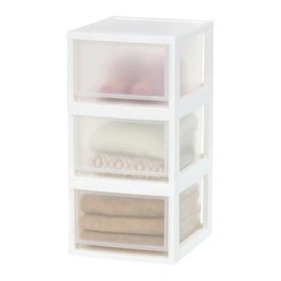 Afbeelding van Iris Ohyama, Opberglade, kunststof lade organizer, 13,7 l, set van 3, wit, stapelbaar, transparant, voor snacks, medicijnen, schrijfwaren, knutselbenodigdheden, BPA vrij,