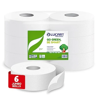Afbeelding van Lucart Professional, Milieuvriendelijke jumbo toiletpapierrollen, 2 laags, 1 verpakking met 6 rollen &amp; TOPMAIN handwascrème, reinigende, hydraterende en verzachtende formule, bloemengeur, 5 l