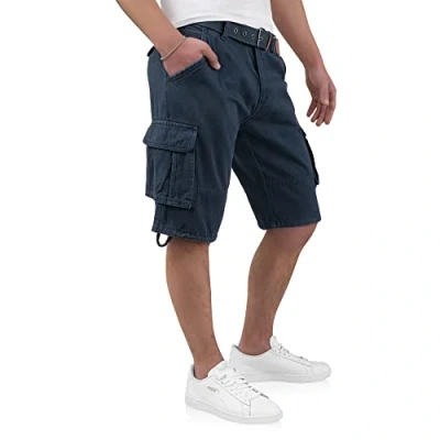 Afbeelding van Indicode Kjeld Cargoshorts voor heren, 6 zakken en riem, van 100% katoen, zomershorts Navy Blauw