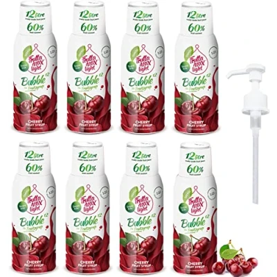 Afbeelding van FruttaMax 8 stuks koolhydraatarme fitnesssiroop zonder suiker met stevia 50 60% fruit (8 x 500 ml) Cherry Light)